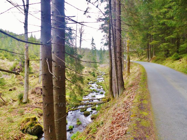 Souběh Kunčického potoku a silničky na Paprsek pod Medvědí boudou