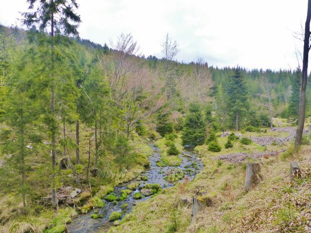 Údolí Kunčického potoka se ve své horní partii zcela otevírá