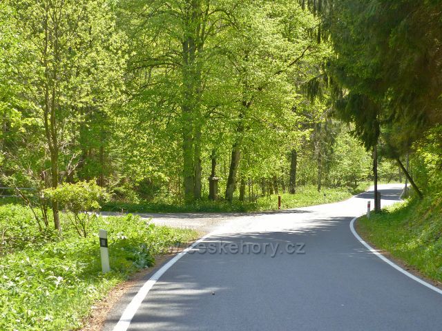 Staré Město- vlevo je odbočka silničky do Adamovského údolí ze silnice z Velkého Vrbna do Starého Města