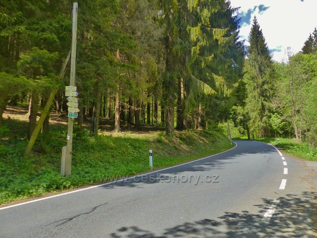 Staré Město - turistický rozcestník "Adamovské údolí 640 m.n.m. Od r.1648  v údolí stávala osada Adamov(něm. Adamstahl) Kaple zanikla v r. 1973