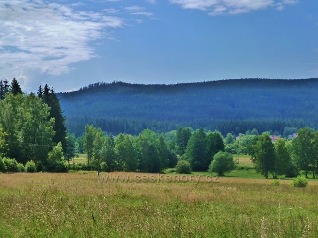 České Milovy - pohled k Malínské skále (811 m.n.m.)