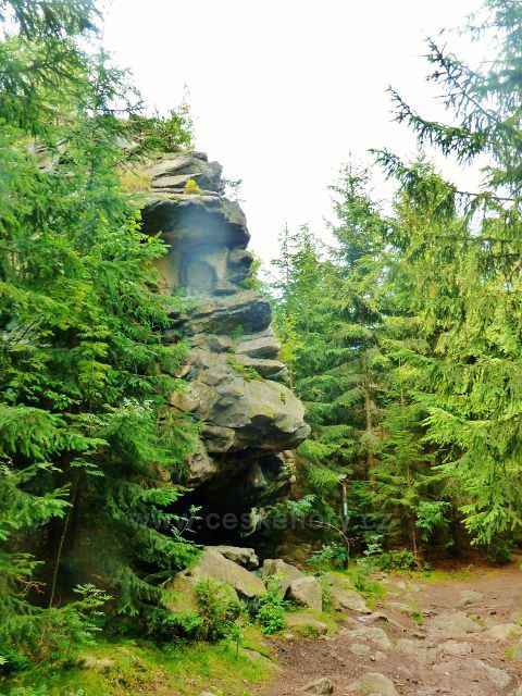 Sněžné - skalní věž Srnčí věž v areálu PP Malinská skála