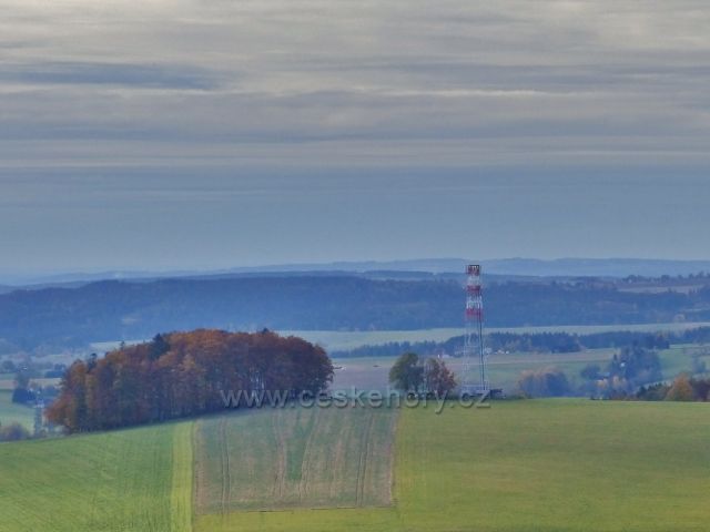 České Petrovice - pohled z rozhledny Amálky k telekomunikační věži na Jedlině