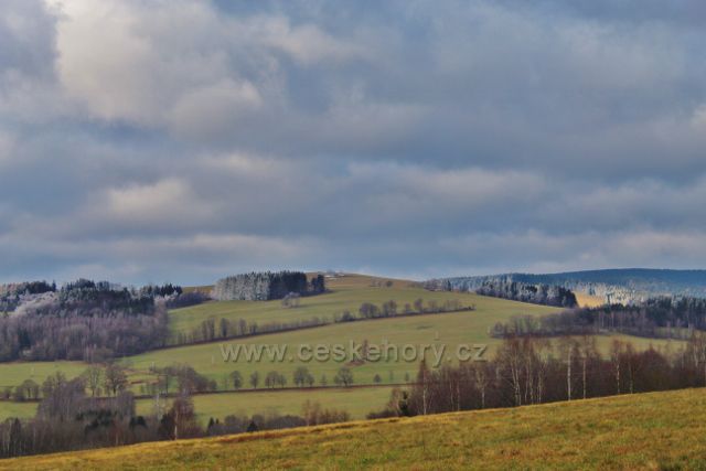 Niemojów - pohled k vrcholu Polomu nad silničkou z Bartošovic v O.h. do Orlického Záhoří
