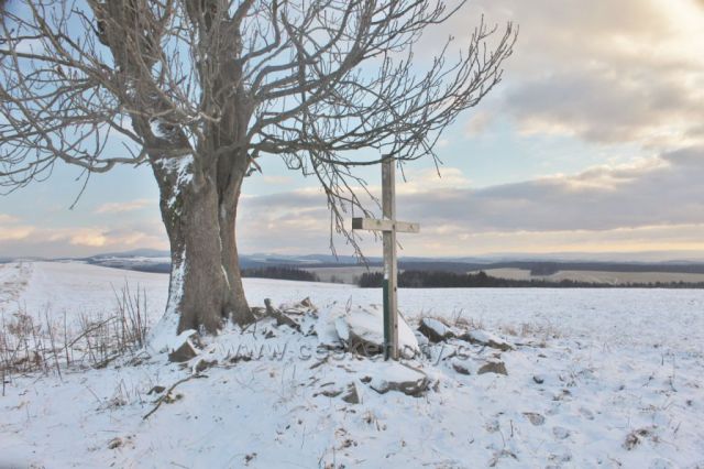 Bartošovice v O.h. - dřevěný kříž v sedýlku pod Polomem