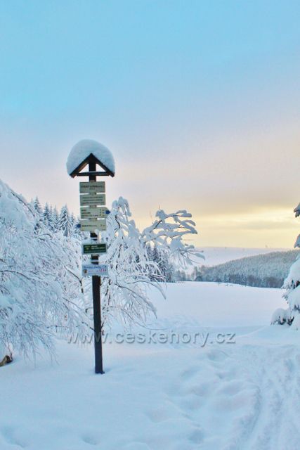 Bartošovice v O.h. - u turistického rozcestníku Vysoký Kořen je výhledové místo