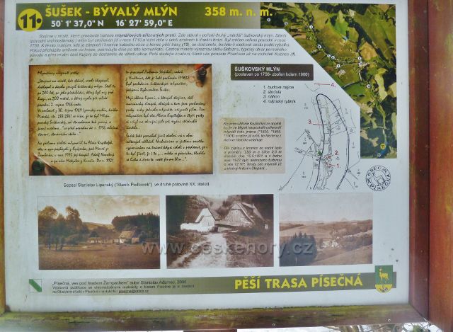 Písečná - detail informačního panelu v místě bývalého mlýna na Potočnici