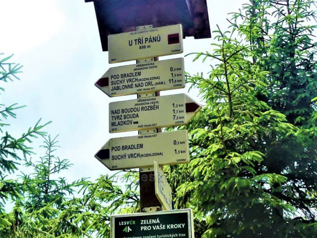 Suchý vrch - turistický rozcestník U Tří pánů