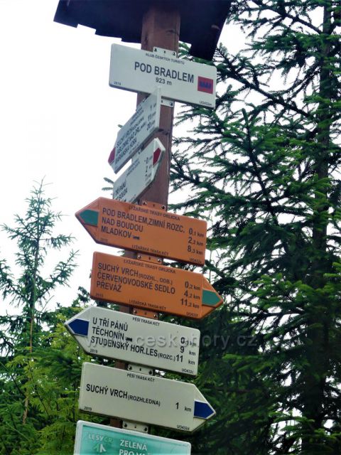 Suchý vrch - turistický rozcestník Pod Bradlem