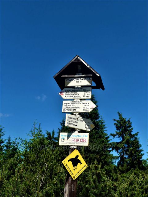 Turistický rozcestník Paulova paseka 960 m.n.m.