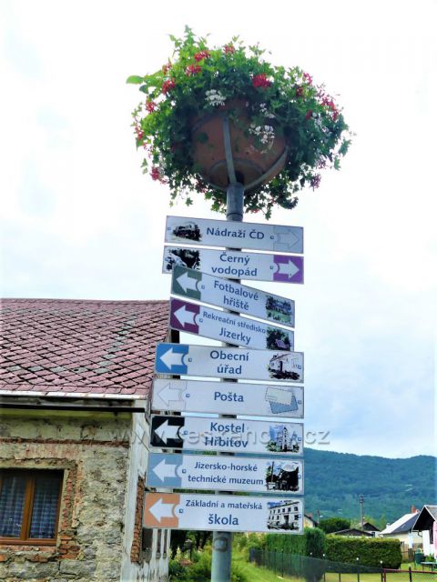 Bílý Potok - místní obecní rozcestník.