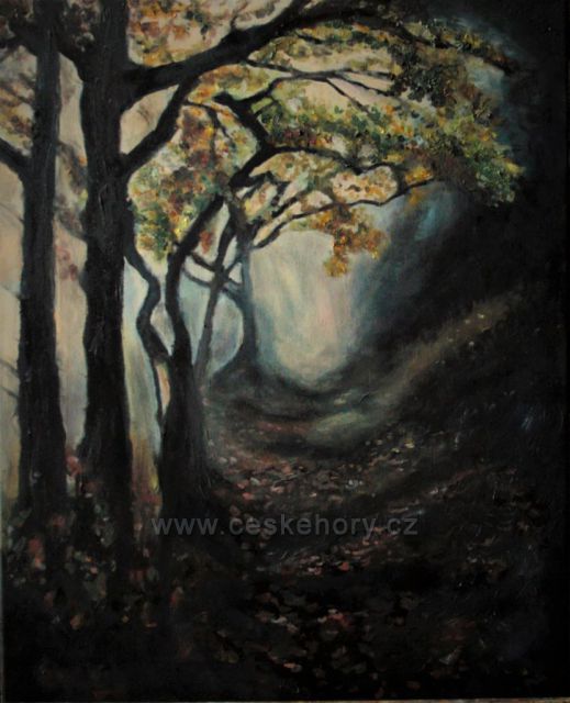 Cesta na Bořeň v podzimní mlze
(inspirováno nesčetnými cestami na Bořeň, ztvárněno olejem a vyfotografováno)