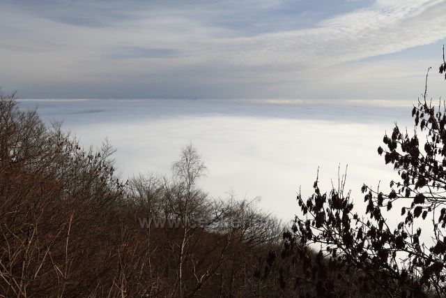 Krajina pod Milešovkou v mlze