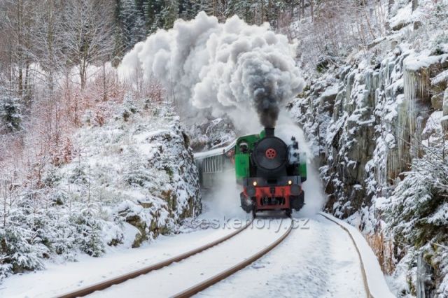 parní lokomotiva kousek od Kořenova